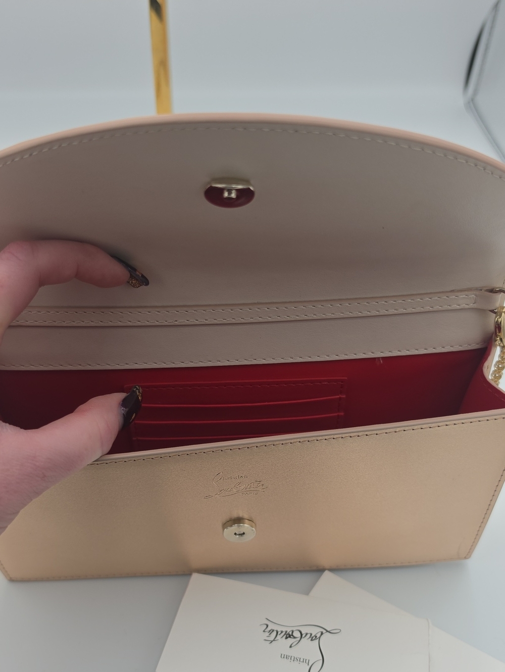 Christian Louboutin Loubi54 Gold Satin/Leather Small Crossbody (VERY GOOD)COA✨️ - Picture 11 of 16